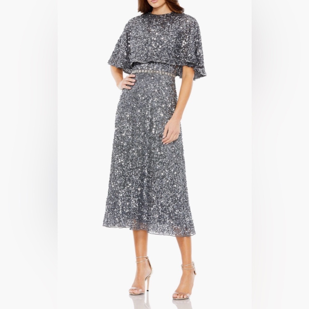 Mac Duggal Embellished Cape High Neck Midi